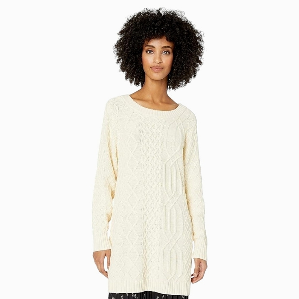 PENDLETON WOOLEN MILLS Women's Ivory Long Length Chunky Cable Knit Sweater